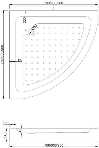 MEXEN - Štvrťkruhová vanička 90x90, biela 47109090