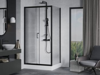 MEXEN/S - Apia Sprchovací kút 120x90, transparent, čierna + vanička Rio 840-120-090-70-00-4510