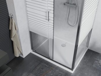 MEXEN/S - Apia Sprchovací kút 140x100, transparent / dekor, chróm + vanička so sifónom 840-140-100-01-20-4010