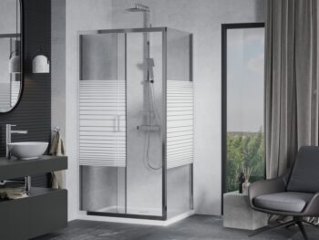 MEXEN/S - Apia Sprchovací kút 140x70, transparent / dekor, chróm + vanička so sifónom 840-140-070-01-20-4010