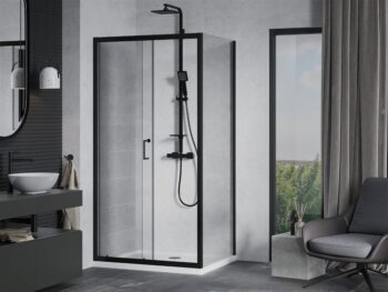 MEXEN/S - Apia Sprchovací kút 140x80, transparent, čierna + vanička so sifónom 840-140-080-70-00-4010B