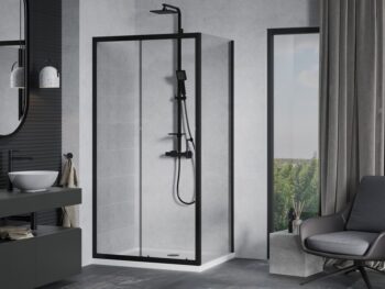 MEXEN/S - Apia Sprchovací kút 140x90, transparent, čierna + vanička so sifónom 840-140-090-70-00-4010B