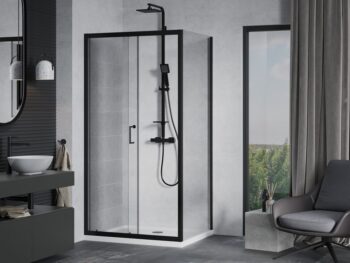 MEXEN/S - Apia Sprchovací kút 140x90, transparent, čierna + vanička so sifónom 840-140-090-70-00-4010B