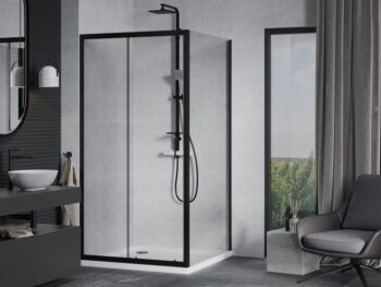 MEXEN/S - Apia Sprchovací kút 90x90, transparent, čierna + vanička so sifónom 840-090-090-70-00-4010B