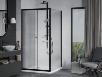 MEXEN/S - Apia Sprchovací kút 90x90, transparent, čierna + vanička so sifónom 840-090-090-70-00-4010B