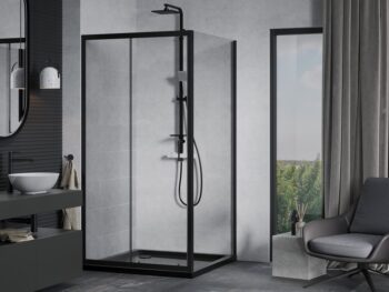 MEXEN/S - Apia Sprchovací kút 90x90, transparent, čierna + vanička so sifónom 840-090-090-70-00-4070B