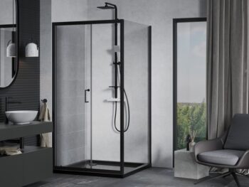 MEXEN/S - Apia Sprchovací kút 90x90, transparent, čierna + vanička so sifónom 840-090-090-70-00-4070B
