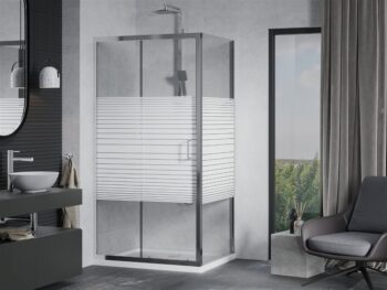 MEXEN/S - Apia obdĺžnikový sprchový kút 130x90, transparent / pruhy, chróm + vanička 840-130-090-01-20-4010