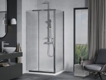 MEXEN/S - Apia obdĺžnikový sprchový kút 140x80, transparent, chróm + vanička 840-140-080-01-00-4010