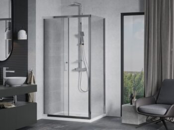 MEXEN/S - Apia obdĺžnikový sprchový kút 140x80, transparent, chróm + vanička 840-140-080-01-00-4010
