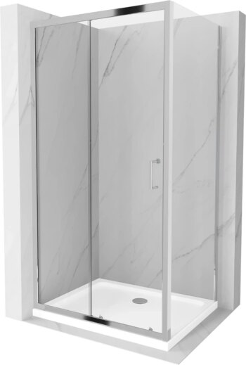 MEXEN/S - Apia obdĺžnikový sprchový kút 140x80, transparent, chróm + vanička 840-140-080-01-00-4010