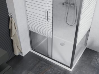 MEXEN/S - Apia obdĺžnikový sprchový kút 140x80, transparent / pruhy, chróm + vanička 840-140-080-01-20-4010