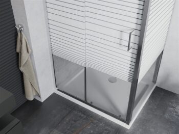 MEXEN/S - Apia sprchovací kút posuvný 110x100, sklo transparent/pruhy, chróm + vanička 840-110-100-01-20-4010