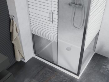MEXEN/S - Apia sprchovací kút posuvný 120x70, sklo transparent / pruhy, chróm + vanička 840-120-070-01-20-4010