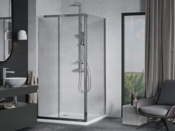 MEXEN/S - Apia sprchovací kút posuvný 90x90, sklo transparent, chrom + vanička 840-090-090-01-00-4010