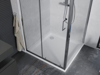 MEXEN/S - Apia sprchovací kút posuvný 90x90, sklo transparent, chrom + vanička 840-090-090-01-00-4010