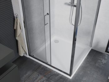 MEXEN/S - Apia sprchovací kút posuvný 90x90, sklo transparent, chrom + vanička 840-090-090-01-00-4010