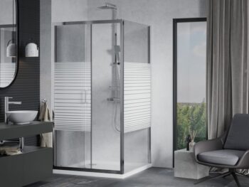 MEXEN/S - Apia sprchovací kút posuvný 90x90, sklo transparent / pruhy, chróm + vanička 840-090-090-01-20-4010