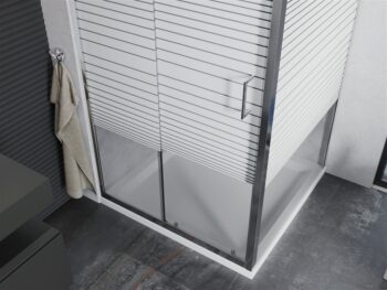 MEXEN/S - Apia sprchovací kút posuvný 90x90, sklo transparent / pruhy, chróm + vanička 840-090-090-01-20-4010
