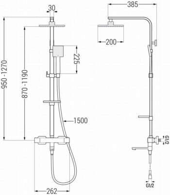 MEXEN/S - CQ45 vaňový stĺp s termostatickou batériou, čierna 779104595-70