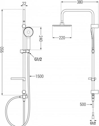 MEXEN/S - Carl sprchový stĺp vrátane sprchovej termostatickej batérie Slim, čierna 77105240-70