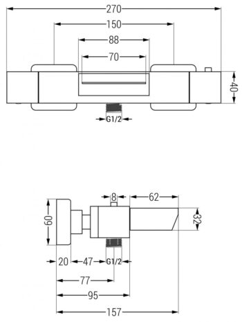 MEXEN/S - Carl sprchový stĺp vrátane vaňovej termostatickej batérie Cube, čierna 77360240-70