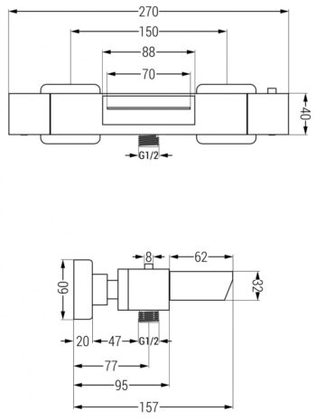 MEXEN/S - Erik sprchový stĺp vrátane vaňovej termostatickej batérie Cube, čierna 77360205-70
