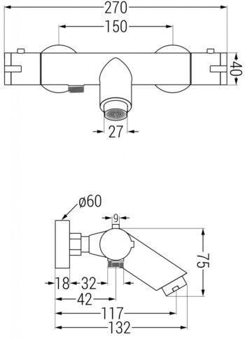 MEXEN/S - Erik sprchový stĺp vrátane vaňovej termostatickej batérie Kai, chróm 77300205-00