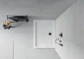 MEXEN/S - Flat sprchová vanička obdĺžniková slim 110 x 80, biela + čierny sifón 40108011B