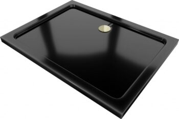 MEXEN/S - Flat sprchová vanička obdĺžniková slim 110 x 80, čierna + zlatý sifón 40708011G