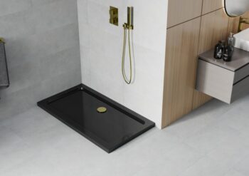 MEXEN/S - Flat sprchová vanička obdĺžniková slim 120 x 70, čierna + zlatý sifón 40707012G