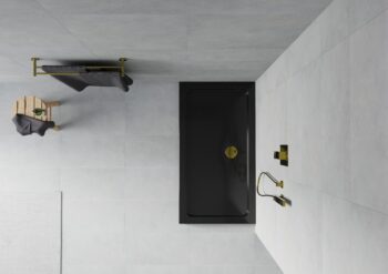 MEXEN/S - Flat sprchová vanička obdĺžniková slim 120 x 70, čierna + zlatý sifón 40707012G