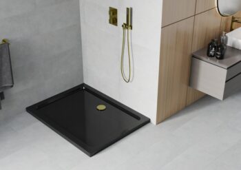 MEXEN/S - Flat sprchová vanička obdĺžniková slim 120 x 90, černá + zlatý sifón 40709012G