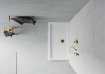 MEXEN/S - Flat sprchová vanička obdĺžniková slim 130 x 70, biela + zlatý sifón 40107013G
