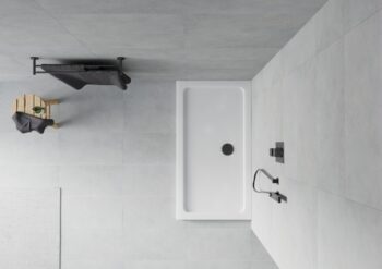 MEXEN/S - Flat sprchová vanička obdĺžniková slim 140 x 70, biela + čierny sifón 40107014B
