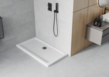 MEXEN/S - Flat sprchová vanička obdĺžniková slim 140 x 70, biela + čierny sifón 40107014B