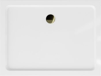 MEXEN/S - Flat sprchová vanička obdĺžniková slim 140 x 80, biela + zlatý sifón 40108014G