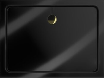 MEXEN/S - Flat sprchová vanička obdĺžniková slim 140 x 80, čierna + zlatý sifón 40708014G