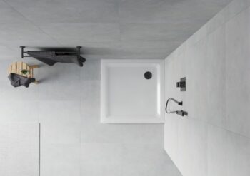 MEXEN/S - Flat sprchová vanička štvorcová slim 80 x 80, biela + čierny sifón 40108080B