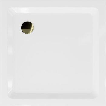 MEXEN/S - Flat sprchová vanička štvorcová slim 90 x 90, biela + zlatý sifón 40109090G
