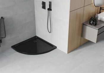 MEXEN/S - Flat sprchová vanička štvrťkruhová slim 70 x 70, černá + čierny sifón 41707070B