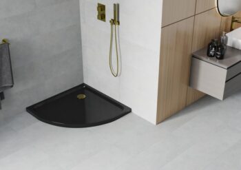 MEXEN/S - Flat sprchová vanička štvrťkruhová slim 80 x 80, černá + zlatý sifón 41708080G