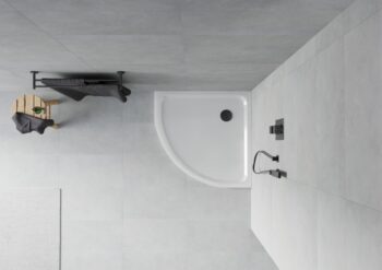 MEXEN/S - Flat sprchová vanička štvrťkruhová slim 90 x 90, biela + čierny sifón 41109090B