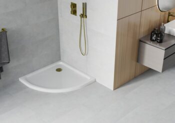 MEXEN/S - Flat sprchová vanička štvrťkruhová slim 90 x 90, biela + zlatý sifón 41109090G