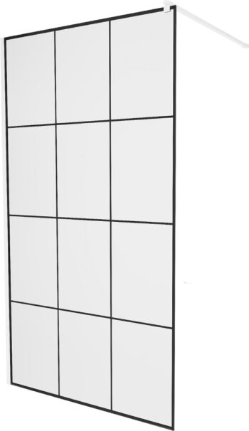 MEXEN/S - KIOTO Sprchová zástena WALK-IN 100 x 200, transparent/čierny vzor 8 mm, biela 800-100-101-20-77