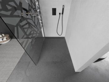 MEXEN/S - KIOTO Sprchová zástena WALK-IN 100x200 cm 8 mm, čierna, biely vzor 800-100-101-70-85