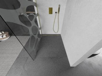 MEXEN/S - KIOTO Sprchová zástena WALK-IN 100x200 cm 8 mm, zlatá, biely vzor 800-100-101-50-97