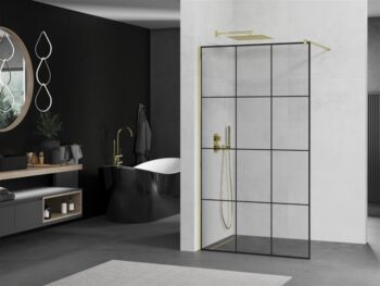 MEXEN/S - KIOTO Sprchová zástena WALK-IN 100x200 cm 8 mm, zlatá, čierny vzor 1 800-100-101-50-77