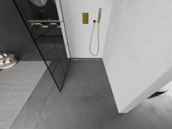 MEXEN/S - KIOTO Sprchová zástena WALK-IN 100x200 cm 8 mm, zlatá, čierny vzor 1 800-100-101-50-77