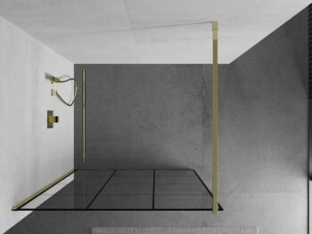 MEXEN/S - KIOTO Sprchová zástena WALK-IN 100x200 cm 8 mm, zlatá, čierny vzor 1 800-100-101-50-77